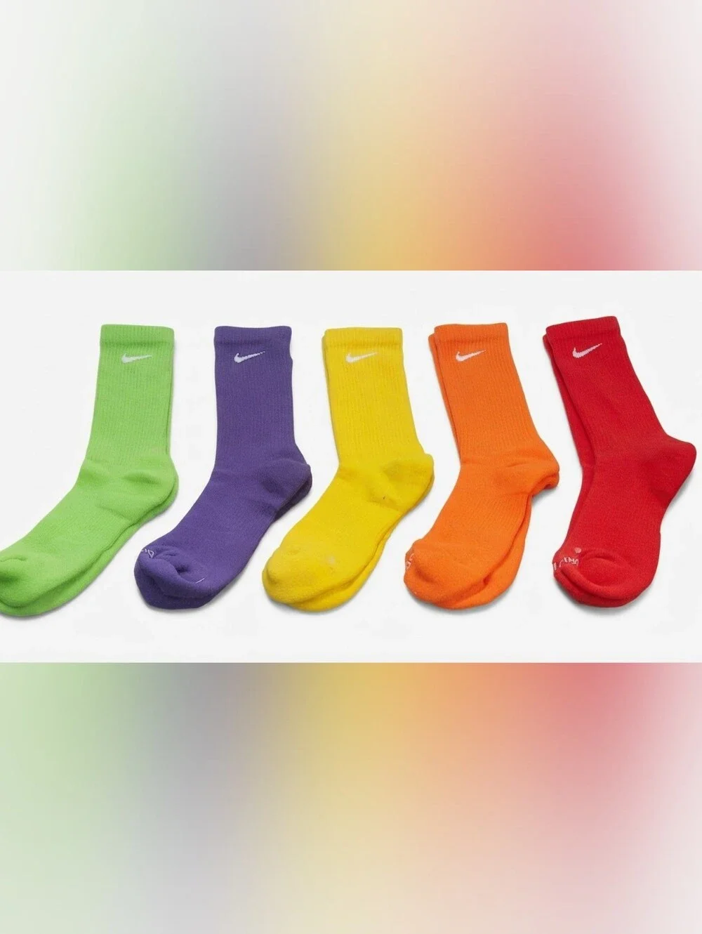 Nike Everyday Dry Fit Cushioned Socks 5 Pairs Rainbow Multicolor Size L 8-12